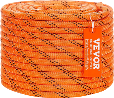 VEVOR Dual-Weave Polyester Cord, 3/8 inch by 120 feet, 48-Strand, 4000 Pound Tensile Strength, Multi-Use Rope for Arborist Activities, and Outdoor Adventures, Orange/Black