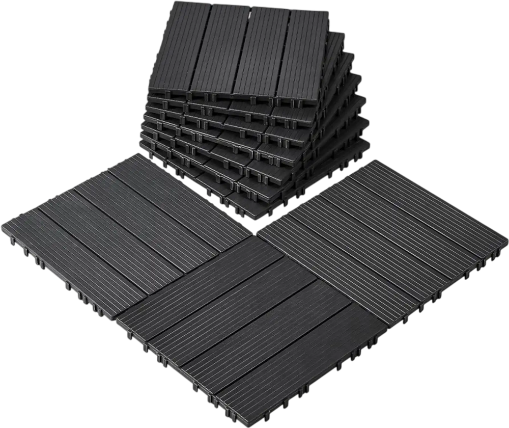 VEVOR Interlocking Deck Tiles, 10 Pack,12"x12" 10 sq. ft Plastic Waterproof Outdoor Flooring All Weather Use, Patio Floor Decking Covering Tiles for Porch Poolside Balcony Backyard, Dark Grey