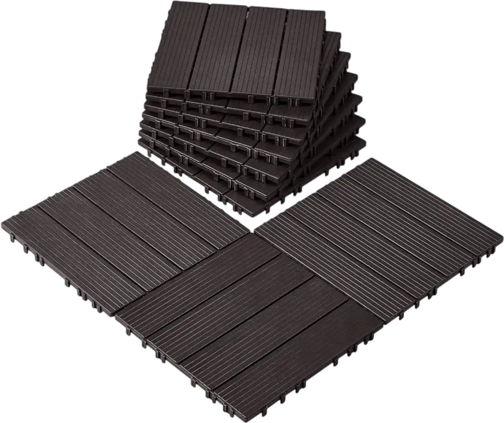 VEVOR Interlocking Deck Tiles, 10 Pack,12"x12" 10 sq. ft Plastic Waterproof Outdoor Flooring All Weather Use, Patio Floor Decking Covering Tiles for Porch Poolside Balcony Backyard, Dark Brown