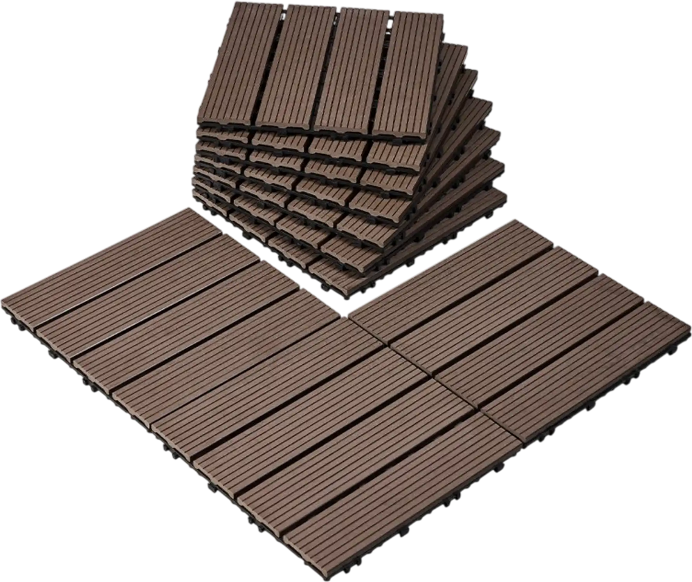VEVOR Interlocking Deck Tiles Plastic Wood, 10 Pack,12"x12" 10 sq. ft Waterproof Outdoor Flooring All Weather Use, Patio Floor Decking Covering Tiles for Porch Poolside Balcony Backyard, Dark Brown