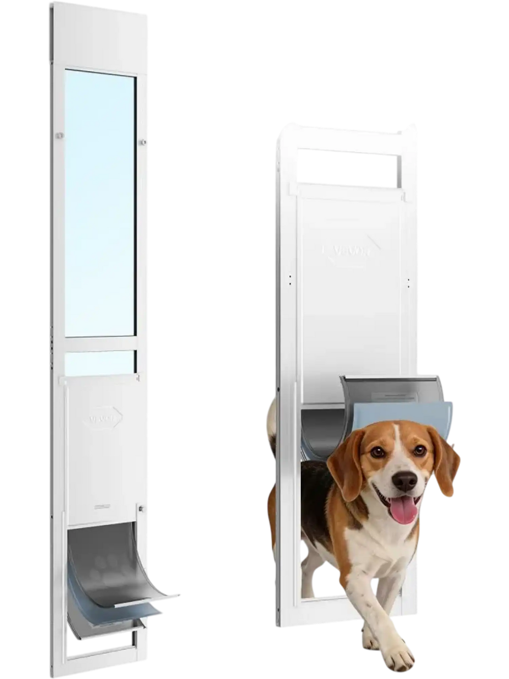 VEVOR Dog Door for Sliding Glass Door, 75 7/8" to 80 11/16" Adjustable Height, Aluminum Alloy Frame with Flap and Rotating Hinge, Lock Design, for Large-Sized Dogs, Sliding Glass Pet Doors for Renters