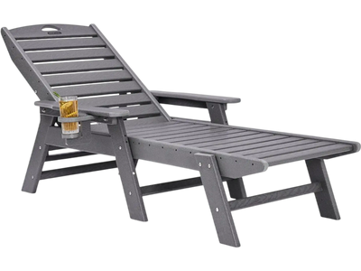 Vevor Chaise Lounge Chair Adjustable Outdoor Poolside Reclining Gray New