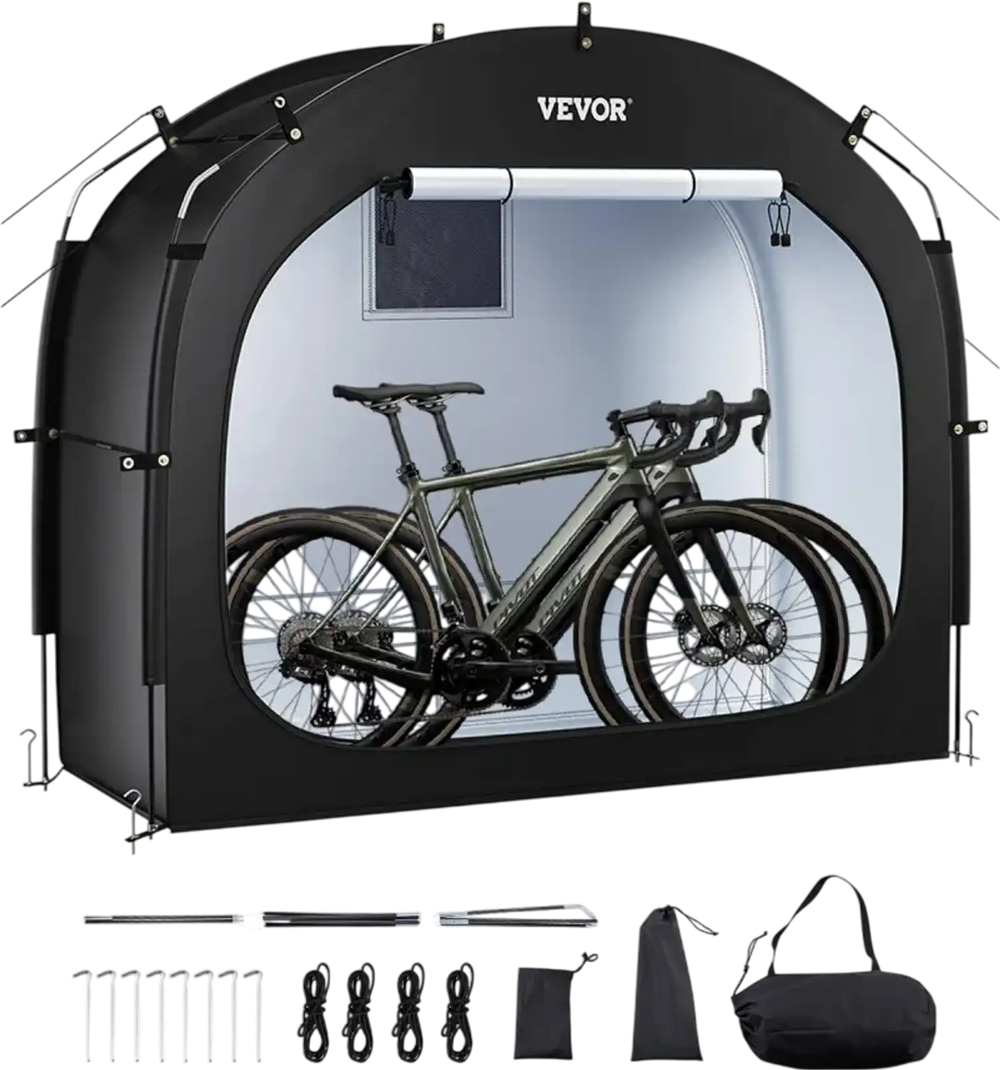 VEVOR Bike Storage Tent, 1 to 2 Bikes, Outdoor Spacious Bike Storage Tent with Ventilated Window, Waterproof Easy-to-Install Bike Tent with High Strength Fiberglass & Dual Zippers, Fit for Bicycle