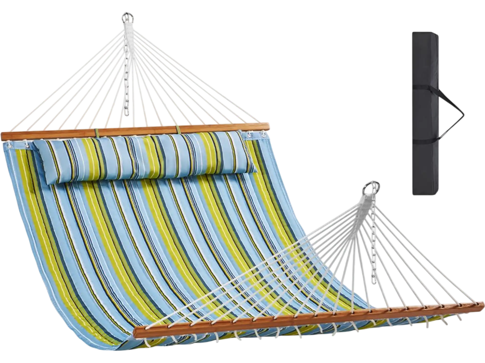 Vevor Hammock 12' Double Quilted Fabric with Hardwood Spreader Bars and Detachable Pillow New