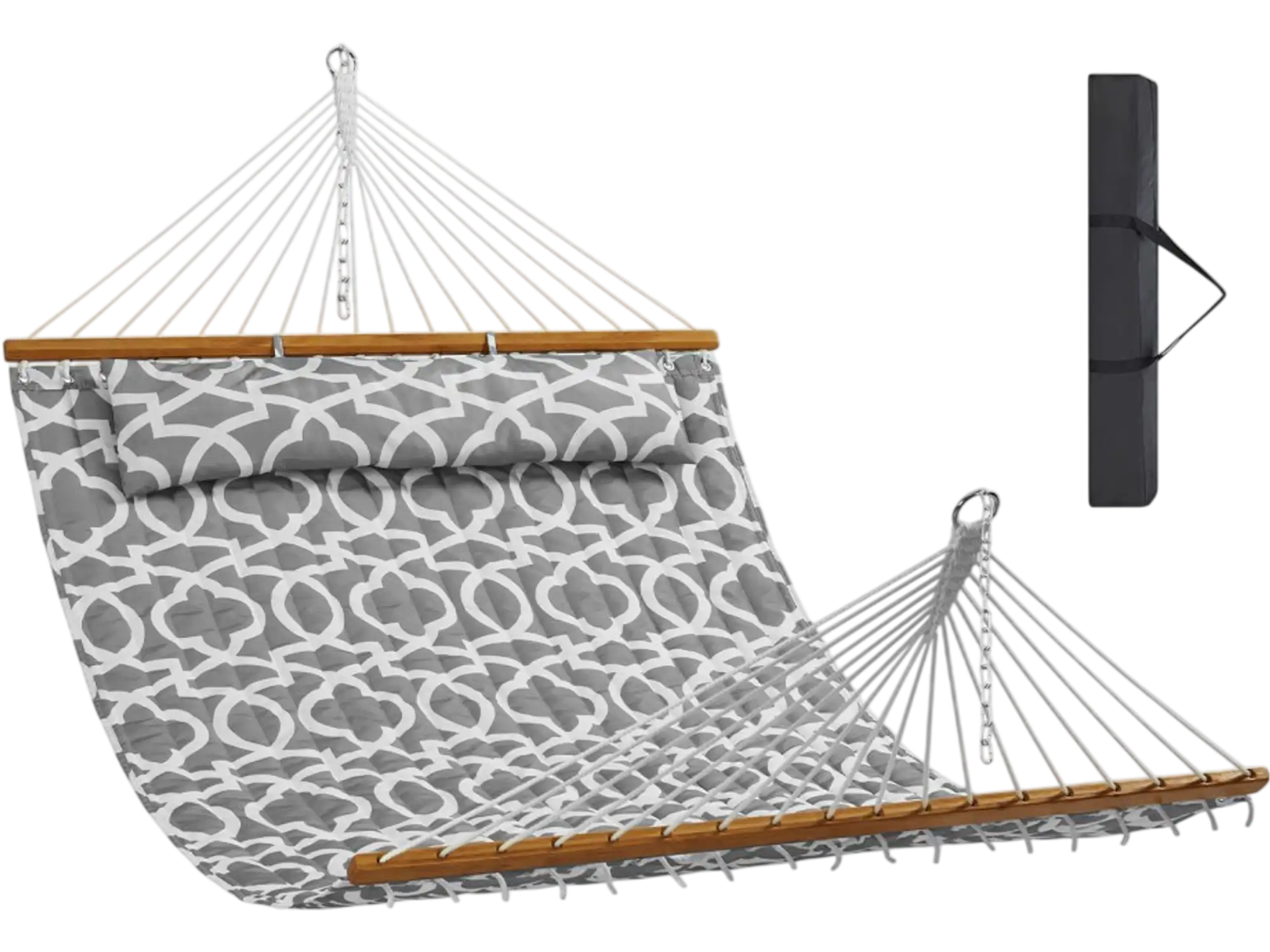 Vevor Hammock 12' Double Quilted Fabric Hammock with Hardwood Spreader Bars and Detachable Pillow New