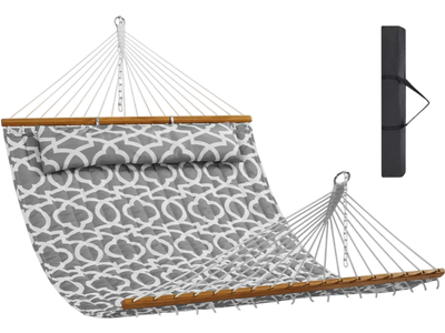 Vevor Hammock 12' Double Quilted Fabric Hammock with Hardwood Spreader Bars and Detachable Pillow New