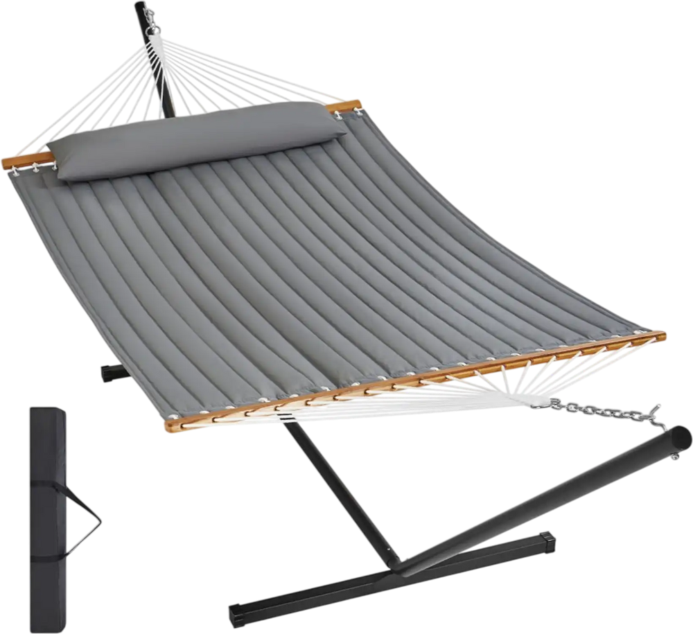 VEVOR Two Person Hammock with Stand Included Heavy Duty 480lb Capacity, Double Hammock with 12 FT Steel Stand and Portable Carrying Bag and Pillow, Freestanding Hammock for Outdoor Patio Yard Beach