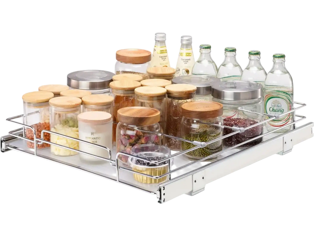 VEVOR 15.5"Wx21"Dx3.5"H Pull Out Cabinet Organizer, Heavy Duty Slide Out Pantry Shelves, Steel Roll Out Drawers, Sliding Drawer Storage for Home Under Sink, 17"Wx22"Dx7"H Install Size for Cabinet
