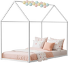 VEVOR Twin Size House Bed Frame, Metal Kids Floor Bed Frame with Roof, Heavy Duty Steel Slats Support, House Shape Bedframe for Girls and Boys, No Box Spring Needed, Easy Assembly, White