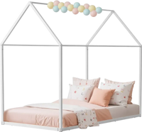 VEVOR Twin Size House Bed Frame, Metal Kids Floor Bed Frame with Roof, Heavy Duty Steel Slats Support, House Shape Bedframe for Girls and Boys, No Box Spring Needed, Easy Assembly, White