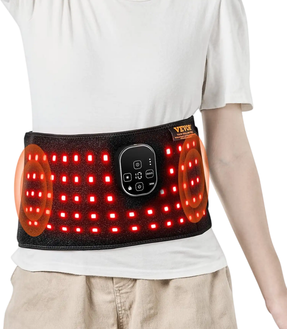 VEVOR Red Light Therapy for Waist, 660nm & 850nm Red Light Therapy Wrap Belt with Timer, 105 LEDs, 3-Level Vibration & 3 Intensities, Cordless Light Therapy Pad Device for Shoulder Knee Pain Relief