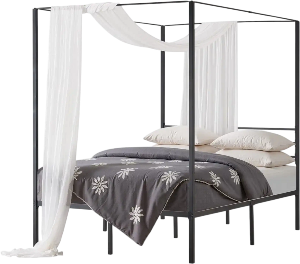 VEVOR Full Size Canopy Bed Frame, Metal Canopy Bed with Four Posters Design, Heavy Duty Steel Slats Support, Underbed Storage Space, No Box Spring Needed, Easy Assembly, Black