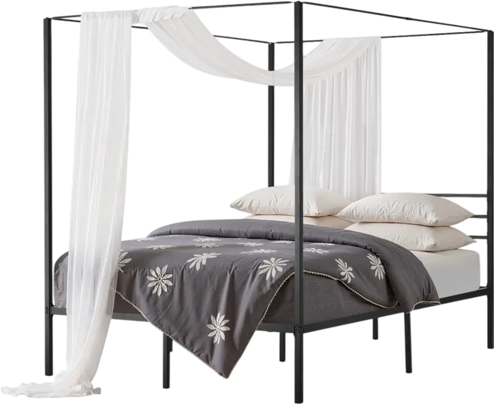VEVOR Queen Size Canopy Bed Frame, Metal Canopy Bed with Four Posters Design, Heavy Duty Steel Slats Support, Underbed Storage Space, No Box Spring Needed, Easy Assembly, Black