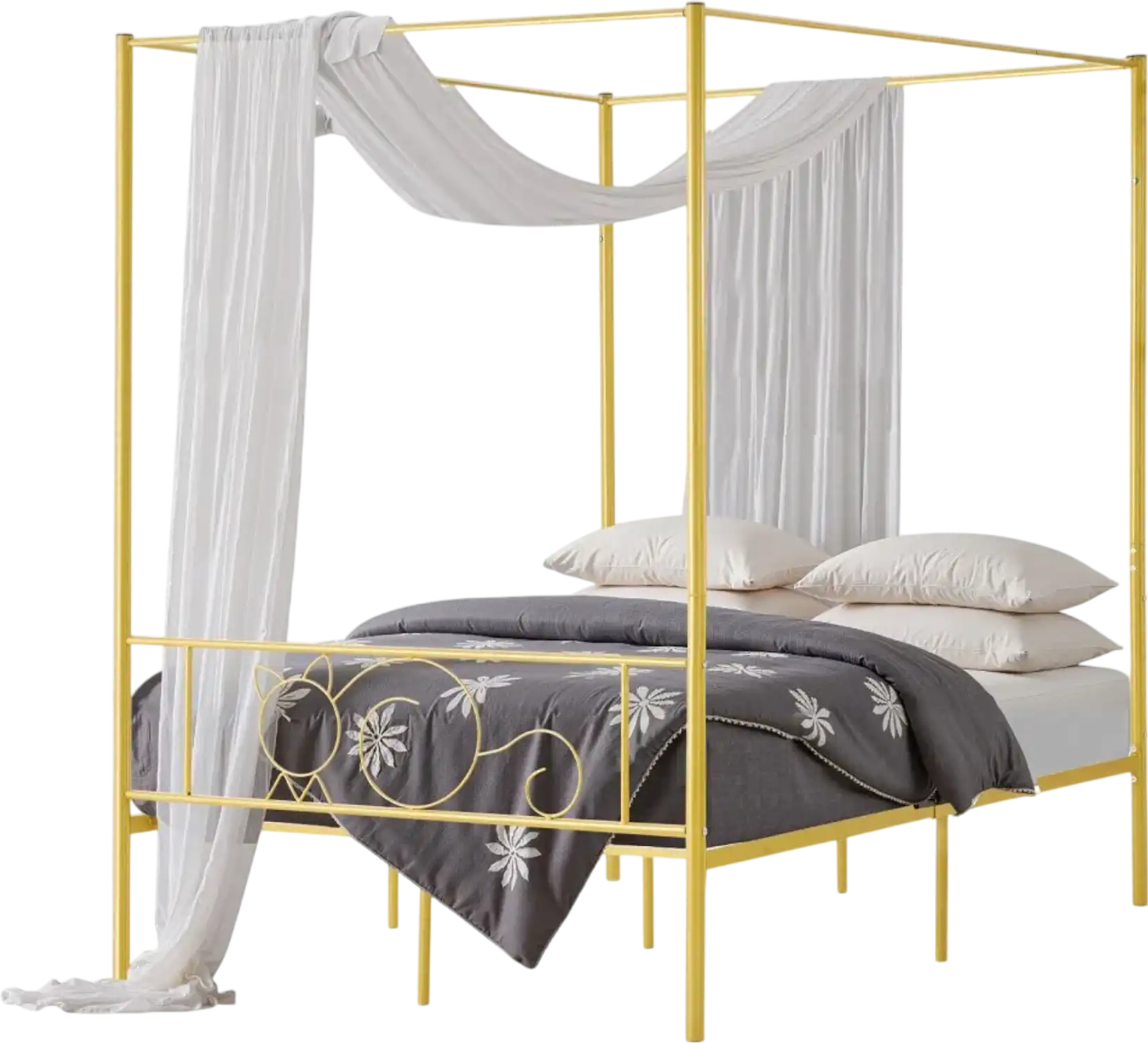 Vevor Canopy Bed Frame Full Size Metal Bed with Minimalist Headboard & Four Posters Design Gold New