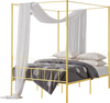 VEVOR Queen Size Canopy Bed Frame, Metal Canopy Bed with Minimalist Headboard & Four Posters Design, Heavy Duty Steel Slats Support, Underbed Storage Space, No Box Spring Needed, Easy Assembly, Gold