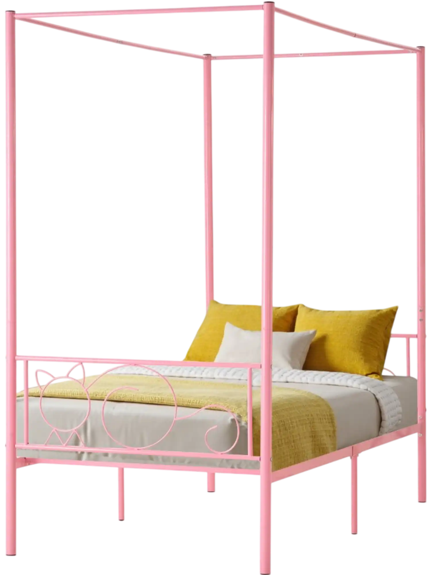 Vevor Canopy Bed Frame Twin Metal Canopy Bed with Headboard Pink New
