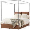 VEVOR Canopy Bed Frame Full Size Metal Canopy Bed with Leather Headboard, For Bedroom, Four-Poster, with Heavy Duty Slats, Under-Bed Storage Space, Easy to Assemble, 800 lbs Stable Support, Brown