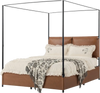 VEVOR Canopy Bed Frame Queen Size Metal Canopy Bed with Leather Headboard, For Bedroom, Four-Poster, with Heavy Duty Slats, Under-Bed Storage Space, Easy to Assemble, 800 lbs Stable Support, Brown