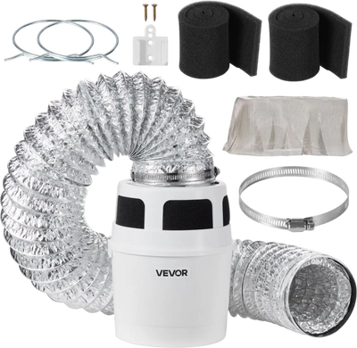 VEVOR 3-in-1 Indoor Dryer Vent Kit, with Bucket for Electric Dryer with 4-Inch by 5-Feet Extendable Exhaust Hose, Premium Quality & Light Weight & No Extra Accessories Required for Apartments, RVs