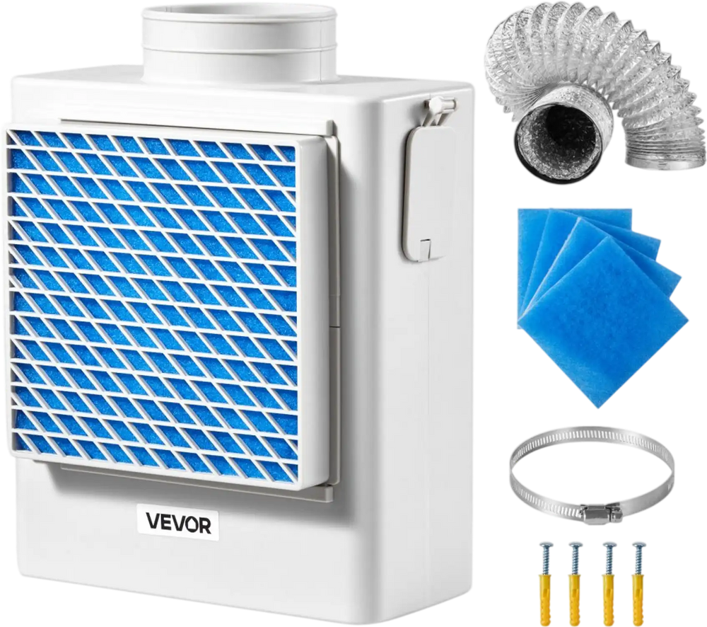 VEVOR 3-in-1 Indoor Dryer Vent Kit,Premium ABS Material Fits 4 inch Exhaust Port, Smart Overheating Reminder Exhaust Hood & Easy-to-Detach Mesh Cap & Multi-layer Purification with 4 Replacement Pads