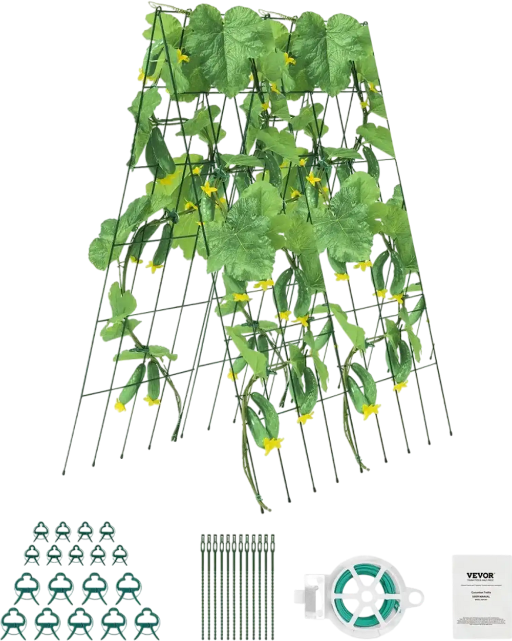 VEVOR Cucumber Trellis for Climbing Plants, 39" x 32" Foldable Cucumber Trellis Set with Twist Ties, Metal Garden Trellis for Raised Bed, Outdoor Plant Grow Support for Tomato, Squash, Vegetable