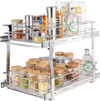 VEVOR 2 Tier 14"Wx21"Dx15"H Pull Out Cabinet Organizer, Heavy Duty Slide Out Pantry Shelves, Steel Roll Out Drawers, Sliding Drawer Storage for Home, 15.5"Wx22"Dx18"H Install Size for Cabinet