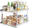 VEVOR 2 Tier 17"Wx21"Dx15"H Pull Out Cabinet Organizer, Heavy Duty Slide Out Pantry Shelves, Steel Roll Out Drawers, Sliding Drawer Storage for Home, 18.5"Wx22"Dx18"H Install Size for Cabinet