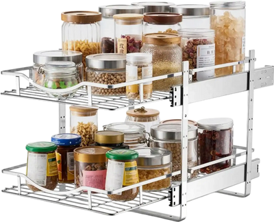 Vevor Pull-Out Cabinet Organizer 2-Tier Chrome-Plated Slide-Out Drawers New