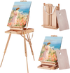 VEVOR French Easel, Hold Canvas to 34", Beechwood Foldable Sketchbox Easel with Drawer, Palette and Strap, Angle and Height Adjustable, Portable Wooden Art Painting Easel for Studio and Field