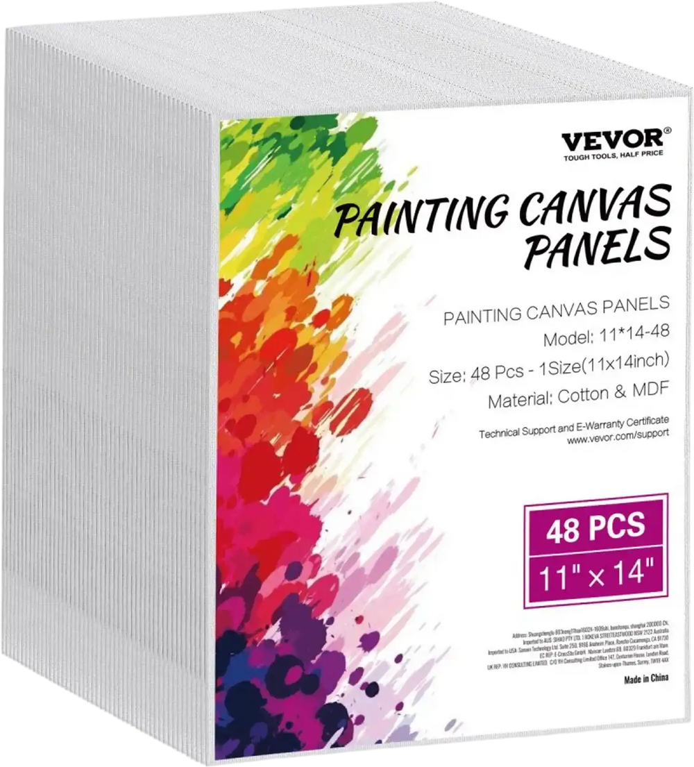 VEVOR Canvas Boards for Painting, 11 x 14 Inch White Canvases for Painting, 48 Pack Painting Canvas Panels for Sketching, Acrylic and Oil Painting, Watercolor, Paint Canvas for Kids and Professionals