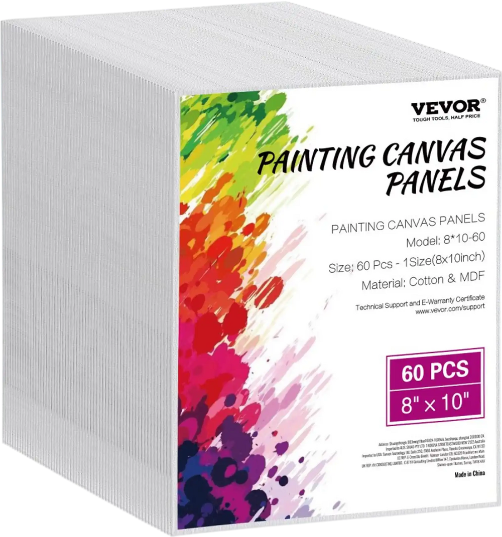 VEVOR Canvas Boards for Painting, 8 x 10 Inch White Canvases for Painting, 60 Pack Painting Canvas Panels for Sketching, Acrylic and Oil Painting, Watercolor, Paint Canvas for Kids and Professionals