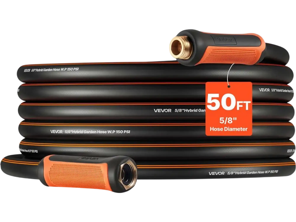 VEVOR Garden Hose, 50 ft 5/8" Heavy Duty 4-Layer Rubber Water Hose, 150PSI Working & 600PSI Burst, Flexible & Non-kink Outdoor Waterhose with 3/4" Fitting, Lightweight Hoses for Gardening Cleaning
