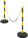 VEVOR Adjustable Traffic Delineator Post Cones, 2 Pack, Traffic Safety Delineator Barrier with Fillable Base 8FT Chain, for Traffic Control Warning Parking Lot Construction Caution Roads, Yellow&Black