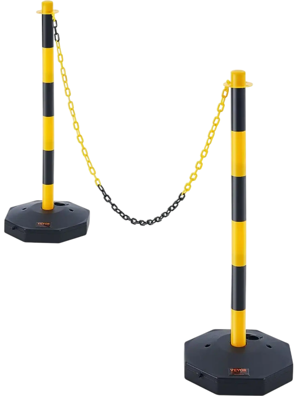 VEVOR Adjustable Traffic Delineator Post Cones, 2 Pack, Traffic Safety Delineator Barrier with Fillable Base 8FT Chain, for Traffic Control Warning Parking Lot Construction Caution Roads, Yellow&Black