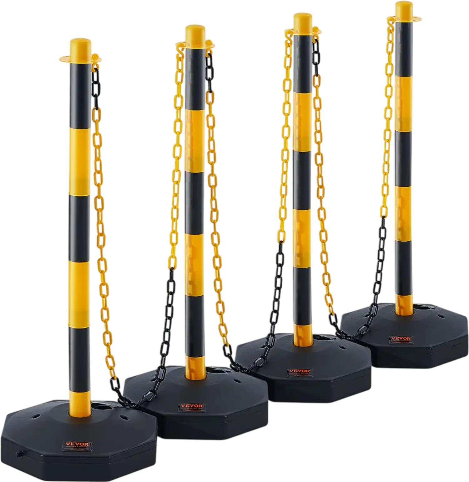 Vevor Traffic Delineator Post Cones 4-Pack with Fillable Base & 8' Chain New