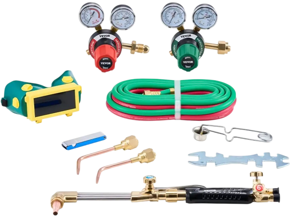 VEVOR Oxygen Acetylene Torch Kit, Gas Welding Cutting Torch Kit, 12PCS Oxy Acetylene Brazing Tool Set with 177 inches Twin-Hose, 1 Cutting Nozzle, 2 Welding Tips & 2 Regulators (without Gas Cylinder)