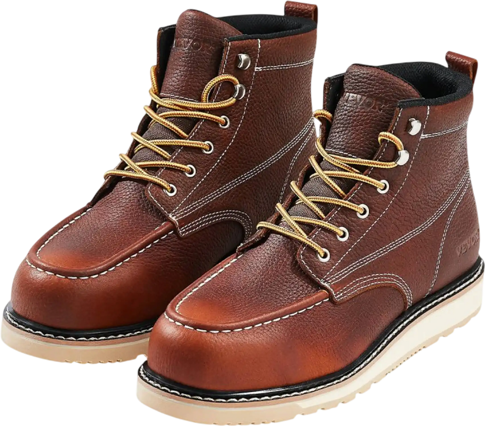 VEVOR Steel Toe Work Boots, US Size 11.5, Waterproof Moc Toe Work Boots for Men, Slip-Resistant Work Boot, Lightweight and Breathable EVA Rubber Sole Mens Boots for Industry Construction, Brown