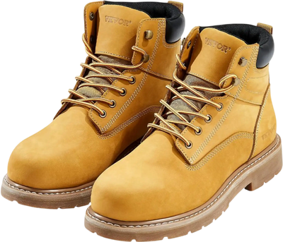 VEVOR Steel Toe Work Boots, US Size 11.5, Waterproof Work Boots for Men, Slip-Resistant Work Boot, Lightweight and Breathable Rubber Sole Mens Boots for Industry Construction, Brown Yellow