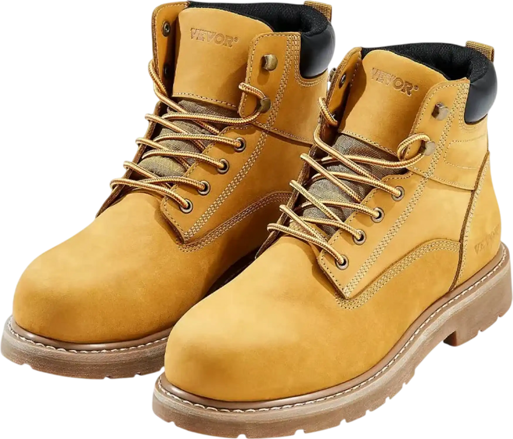 VEVOR Steel Toe Work Boots, US Size 12, Waterproof Work Boots for Men, Slip-Resistant Work Boot, Lightweight and Breathable Rubber Sole Mens Boots for Industry Construction, Brown Yellow