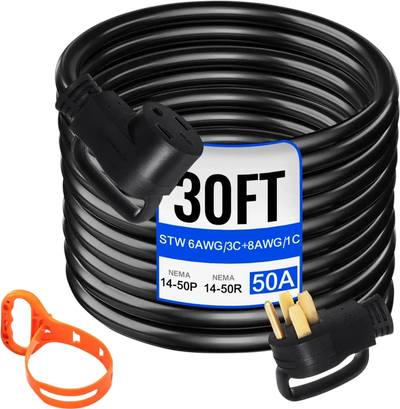 VEVOR Heavy Duty 30 ft 50 Amp RV Extension Cord Power Supply Cable w/Molded Connector&Handles 125 / 250V