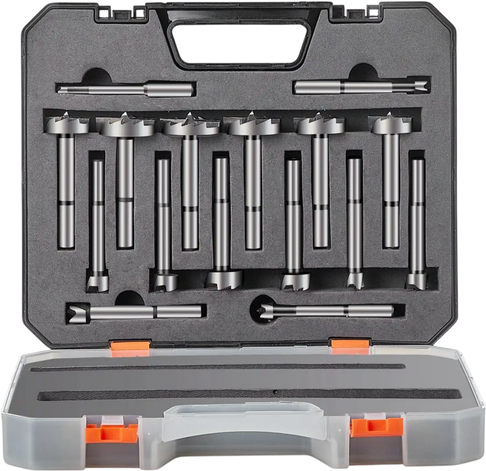 VEVOR Forstner Bit Set, 16 Pcs Forstner Drill Bits Set, 1/4" to 1-5/8", Carbon Steel, with Universal Round Shank, Forstner Drill Bit for Wood and Composite Board, Forstner Bits for Woodworking