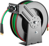 VEVOR Retractable Welding Hose Reel, 1/4-Inch x 50FT Twin Oxygen Acetylene Rubber Hose Max 300PSI - T Grade, Ceiling/Wall Mount Heavy Duty Steel Hose Reel Auto-Rewind, Ideal for Workshops Garages