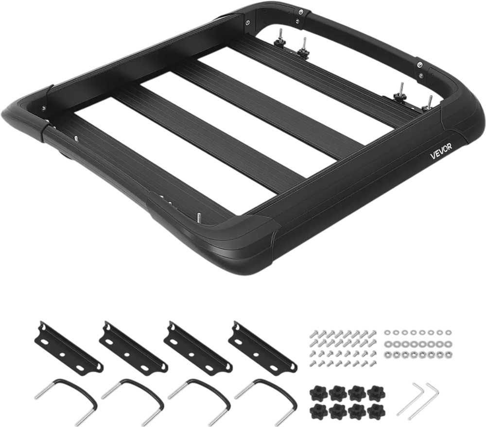 VEVOR Roof Rack Cargo Basket, 38 x 38 x 5.59 in, Universal Heavy Duty Roof Top Carrier Basket, 150 lbs Capacity, All-Weather Car Top Luggage Holder, Fits Crossbars up to 3.54 x 1.97 in, for SUV Truck