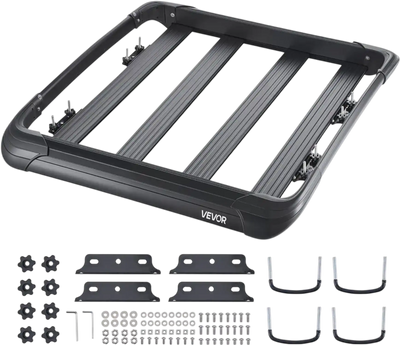 VEVOR Roof Rack Cargo Carrier, 48 x 40 x 5.6 in, Universal Rooftop Cargo Basket, Car Top Luggage Holder with 150 lbs Max Load Capacity, 4.1 in Fence, Anti-Rust Alloy Steel, Wind Fairing, for SUV Car