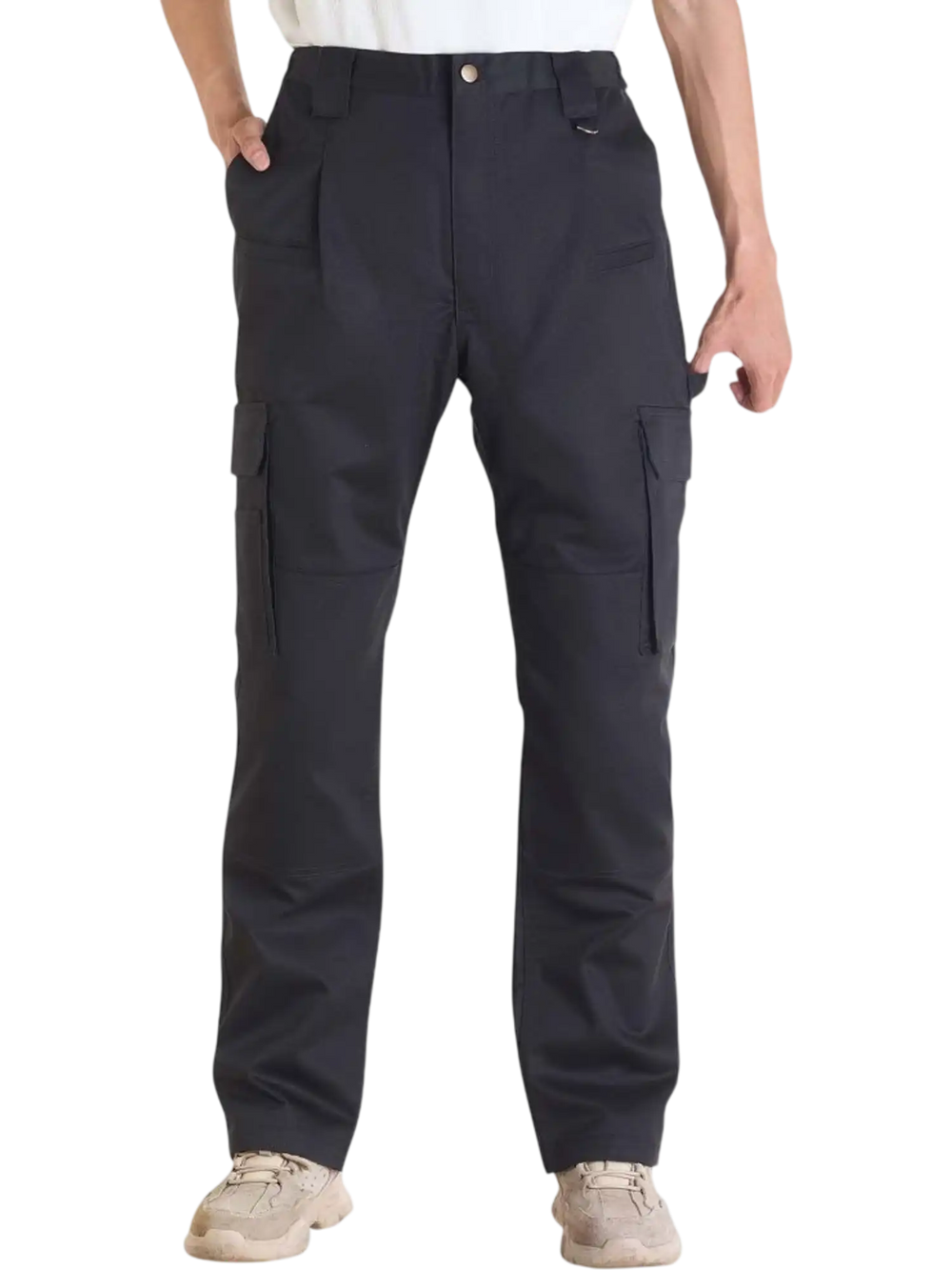VEVOR FR Pants for Men, 9 oz 100% Cotton, Flame-Resistant Cargo Pants with Multi-Pockets and Elastic Waist, Reinforced Tear-proof Stitching, Ideal for Welding Work and Casual Wear, L Size, Black