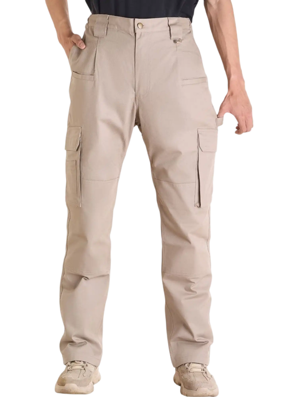 VEVOR FR Pants for Men, 9 oz 100% Cotton, Flame-Resistant Cargo Pants with Multi-Pockets and Elastic Waist, Reinforced Tear-proof Stitching, Ideal for Welding Work and Casual Wear, M Size, Khaki