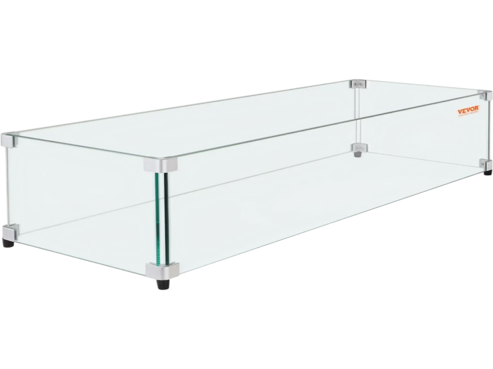 VEVOR Glass Wind Guard for Rectangular Fire Pit Table 44 x 14 x 7.5 Inch, 0.31 inch Thick and Sturdy Tempered Glass Panel with Hard Aluminum Corner Bracket & Rubber Feet, Easy to Assemble