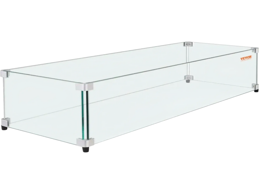 VEVOR Glass Wind Guard for Rectangular Fire Pit Table 36 x 16 x 7.5 Inch, 0.31 inch Thick and Sturdy Tempered Glass Panel with Hard Aluminum Corner Bracket & Rubber Feet, Easy to Assemble