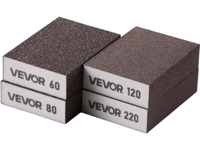 VEVOR Sanding Sponge, 4 Pcs, 60/80/120/220 Grit Assortment, Washable and Reusable Sanding Blocks for Dry & Wet Use, Coarse to Fine Sandpaper Blocks, for Polishing Drywall Wood Plastic Metal Furniture