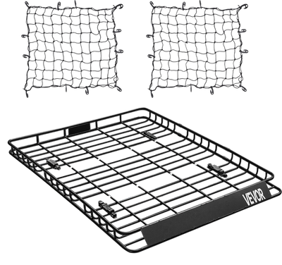 VEVOR Roof Rack Basket, 64 x 50 x 4.1 in, Universal Rooftop Cargo Carrier with Two 35.4 x 39.4 in Cargo Net,150 lbs Max Car Top Luggage Holder, 4.1 in Fence, Anti-Rust Alloy Steel, for SUV Truck Car